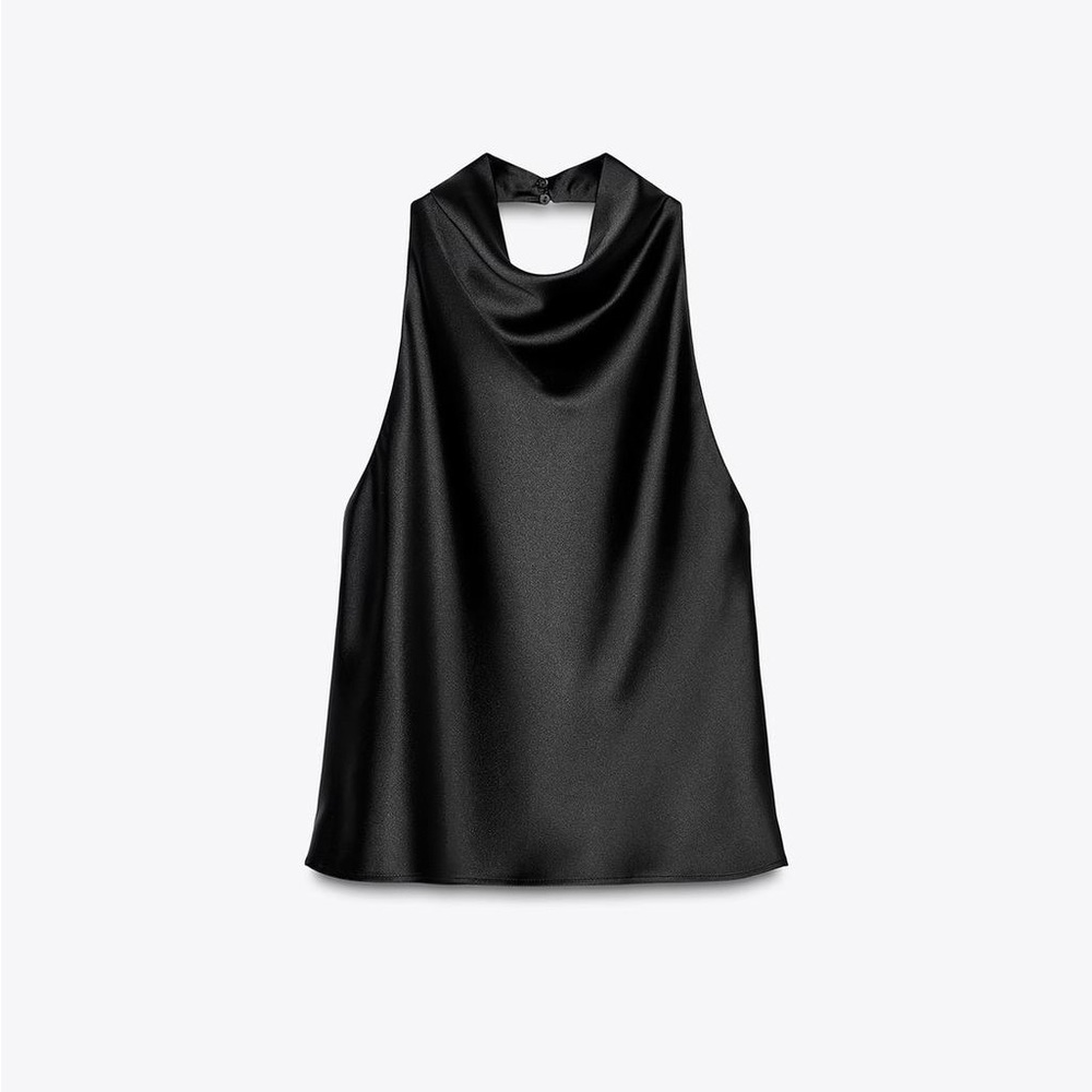 Zara SATIN EFFECT HALTER TOP size large